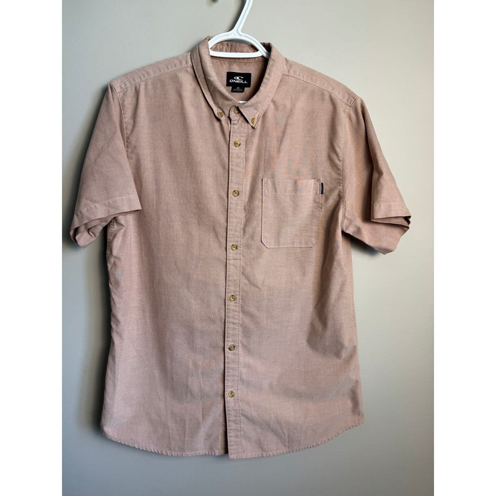 O'Neill Mens Short Sleeve Button Down Shirt Modern Fit Mauve Pink Beachy Surf‎
